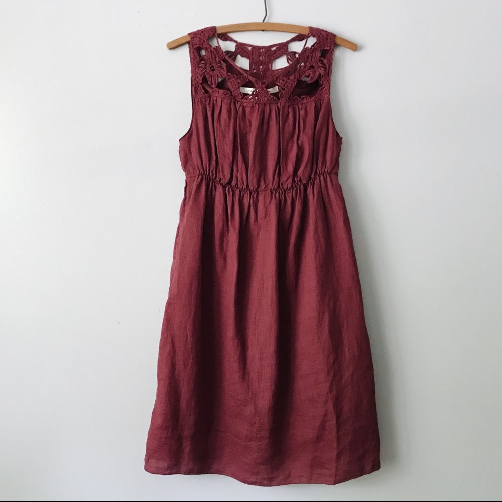 Max Studio 100% Linen Burgundy Crochet Dress - M